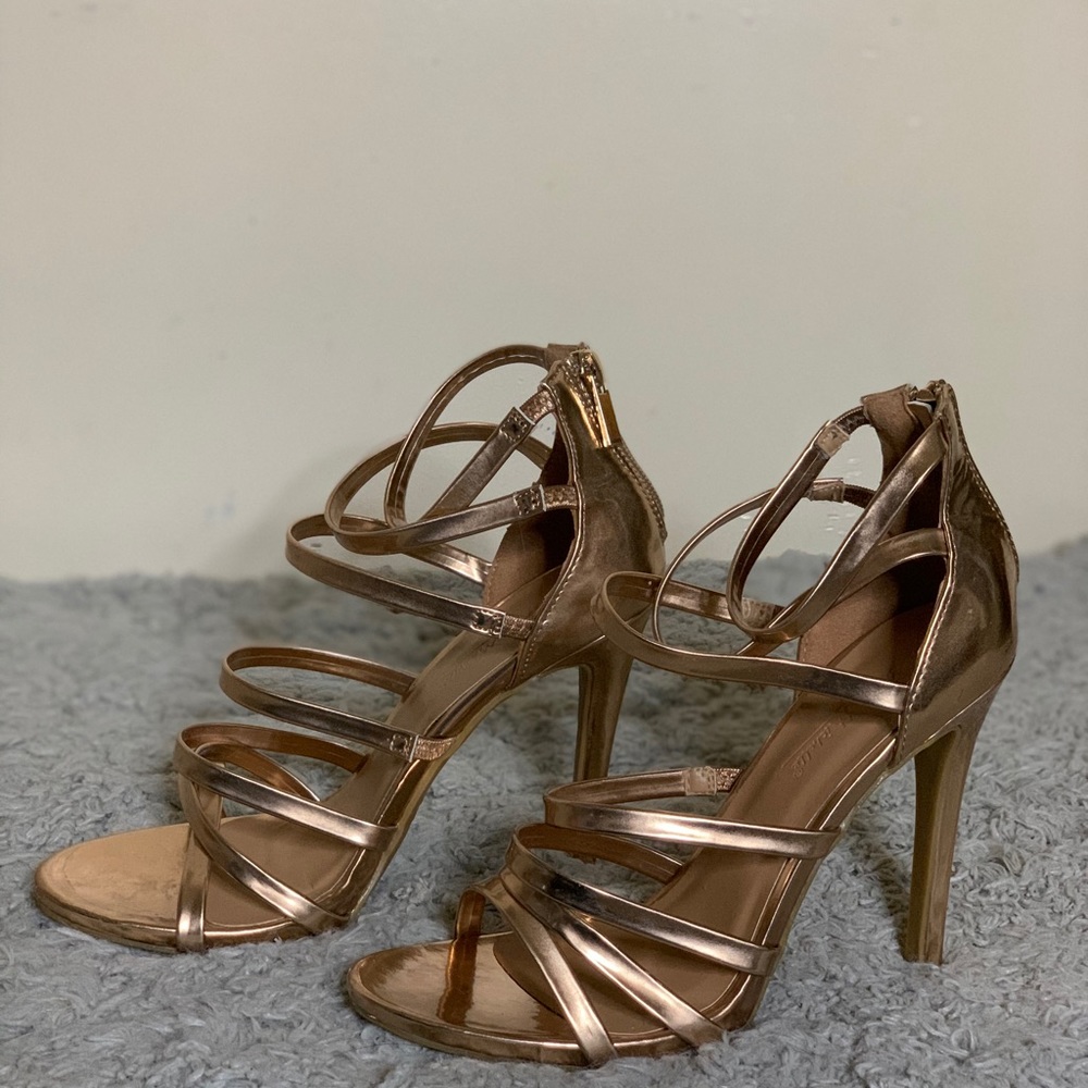 Rose gold strappy heels